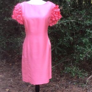 August Silk Coral Dress with Petal Sleeves SZ 14
